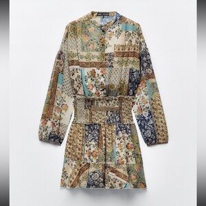 Zara Multicolor Patchwork Long Sleeve Dress